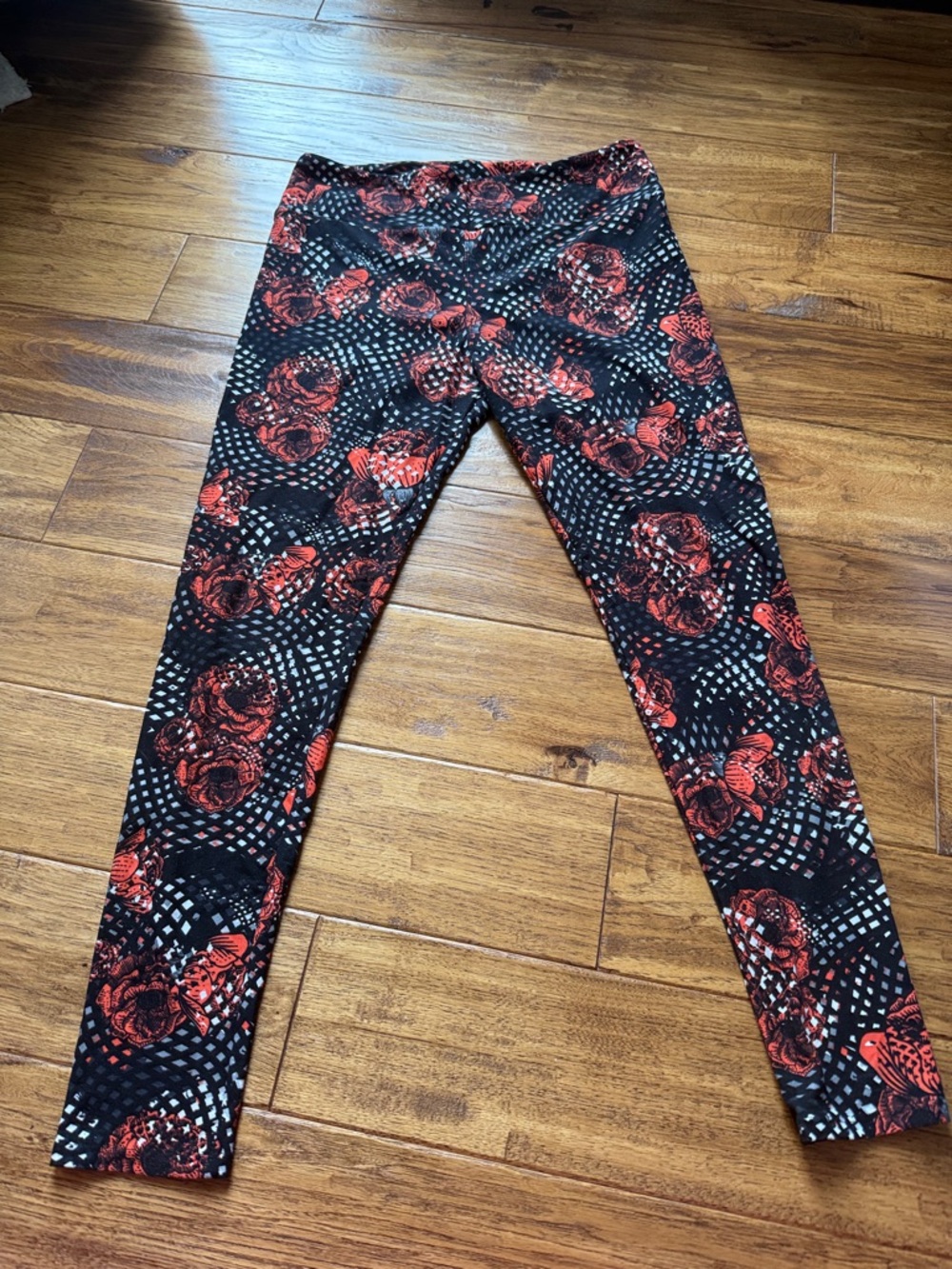 LuLaRoe Black Leggings with Red Floral Pattern